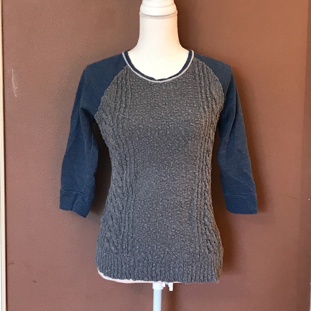 Ruff Hewn Petite Gray & Blue Cable Knit Sweater